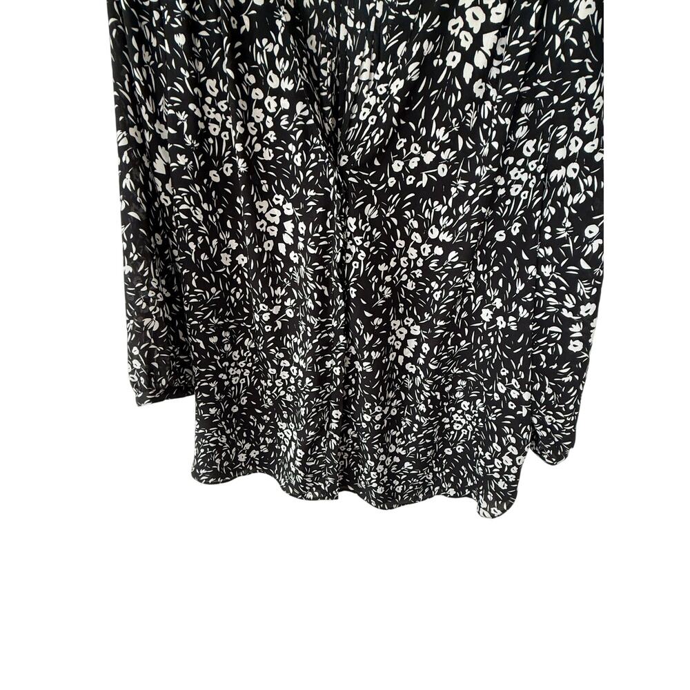 NYDJ Women’s XL Black White Floral Blouse 3/4 Sleeve Pleated Tunic Top - Picture 5 of 9